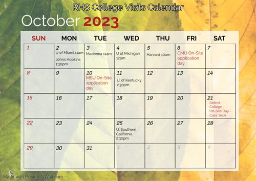 October 2023 RHS College Visits Calendar
